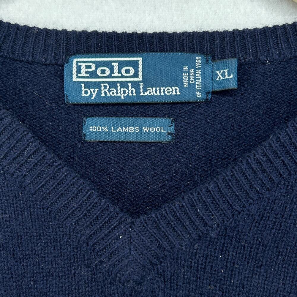 POLO RALPH LAUREN Sweater Womens XL 100% Lambswool V-Neck Pullover Jumper Blue - Picture 5 of 10